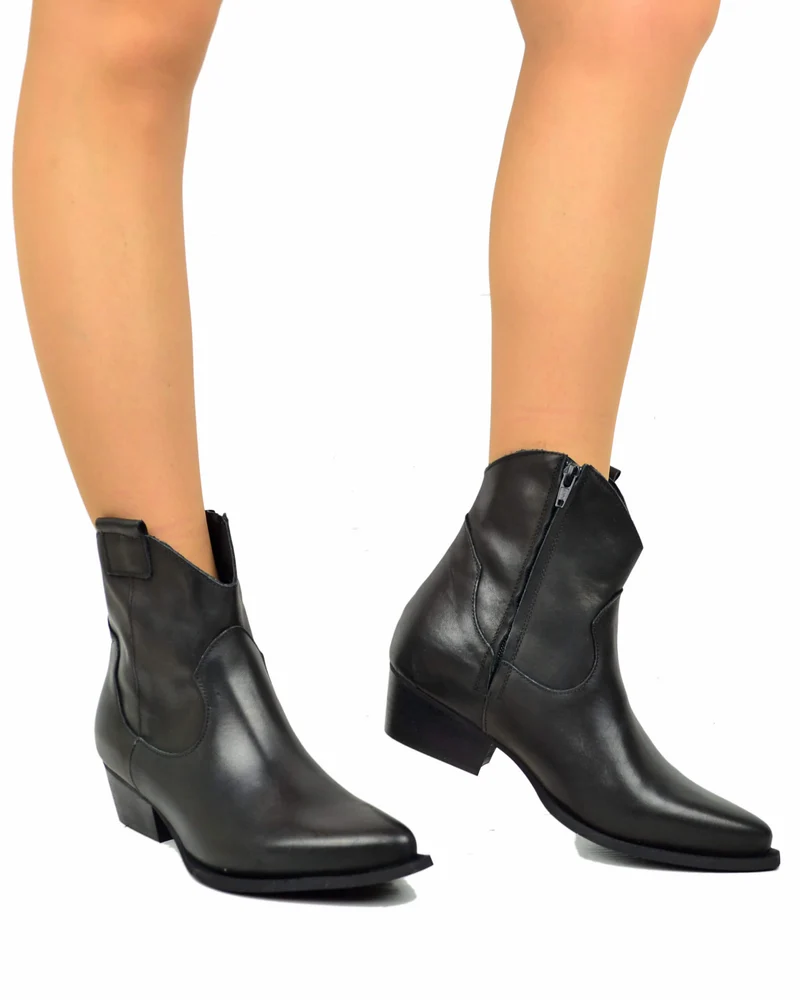 Stivali Texani alla Caviglia in Pelle Neri DIVINE FOLLIE Df122