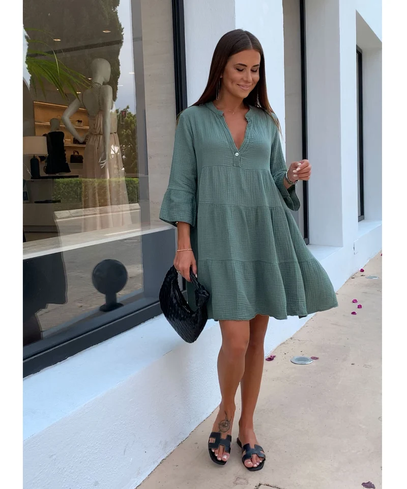 Musselin Kleid Alejandra Khaki