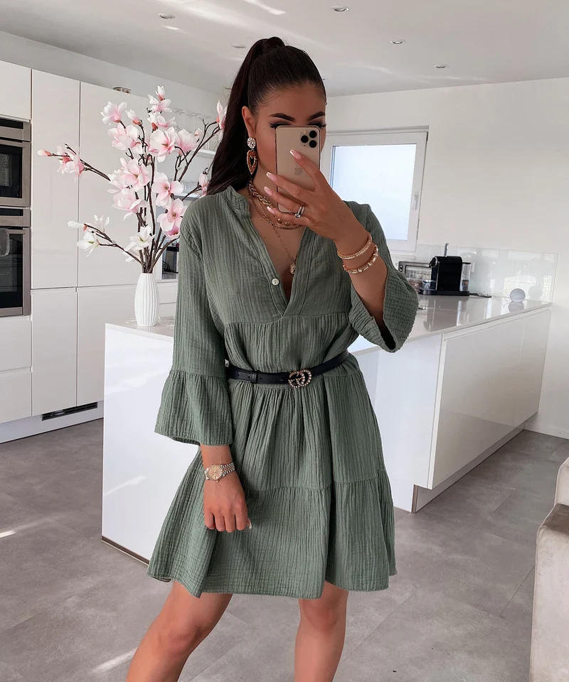 Musselin Kleid Alejandra Khaki