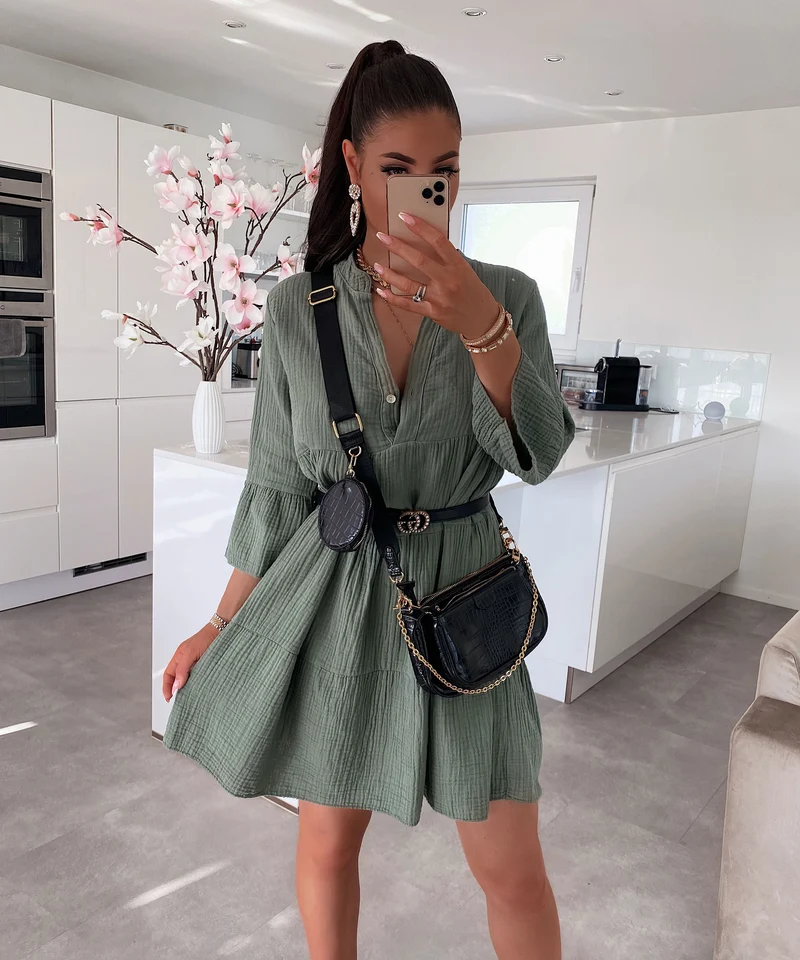 Musselin Kleid Alejandra Khaki