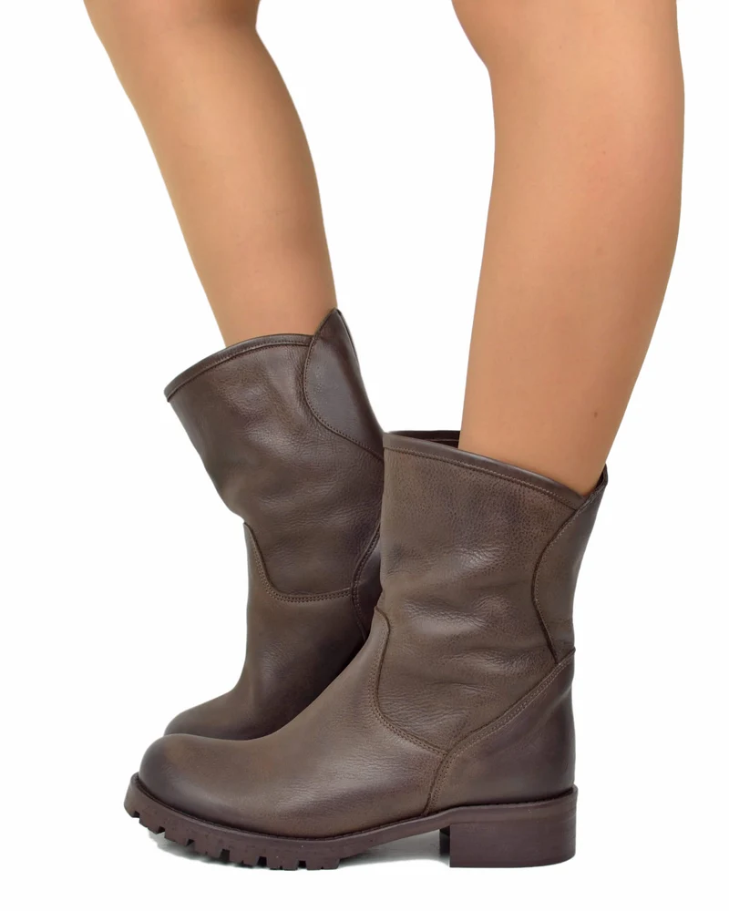 Stivali Donna Biker Marrone Vintage Classici in Pelle Made in Italy