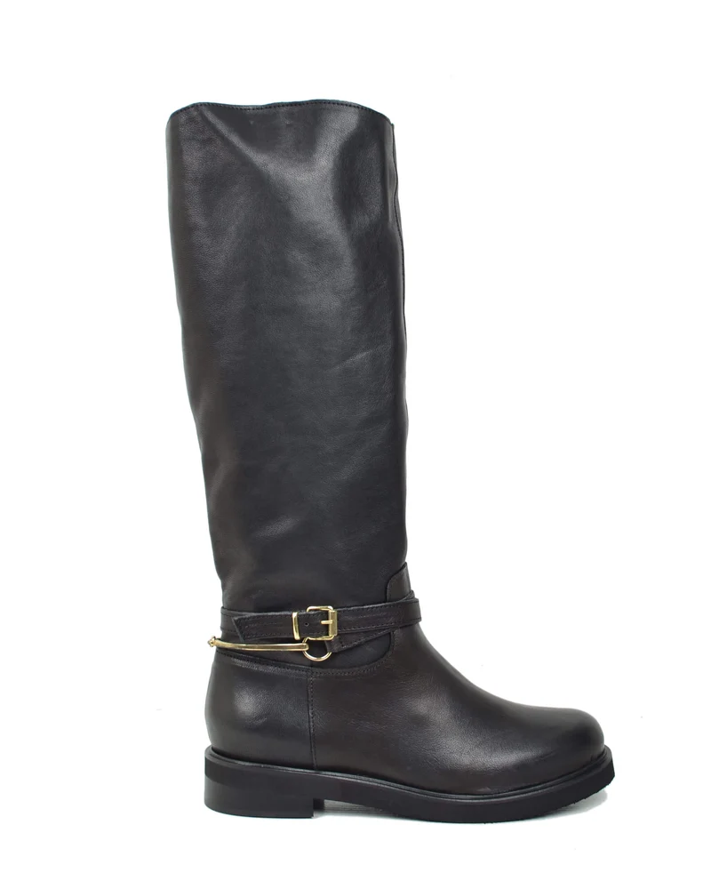 Stivali Cavallerizza Donna Pelle Nera con Catena e Zip