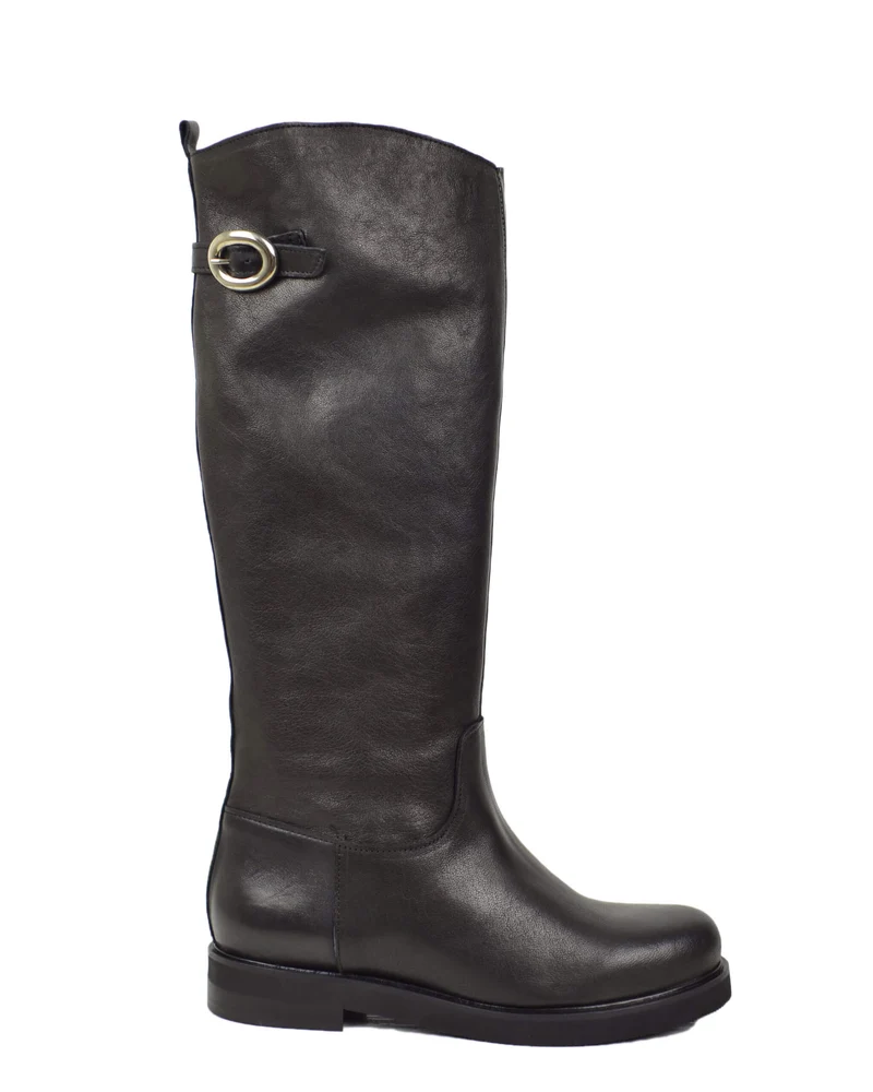 Stivali Cavallerizza Donna in Pelle Nera Eleganti con Zip e Fibbia