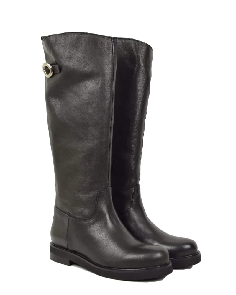 Stivali Cavallerizza Donna in Pelle Nera Eleganti con Zip e Fibbia