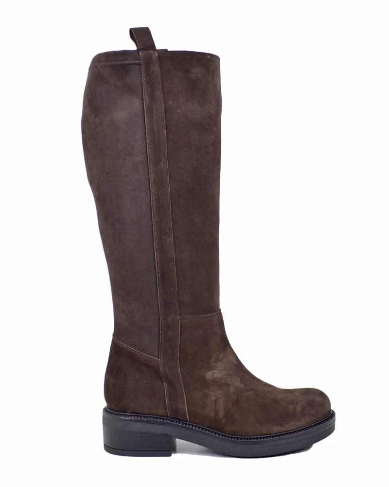 Stivali Camperos Biker Stivali Gambale Largo XL Pelle Scamosciata Elasticizzati Marroni