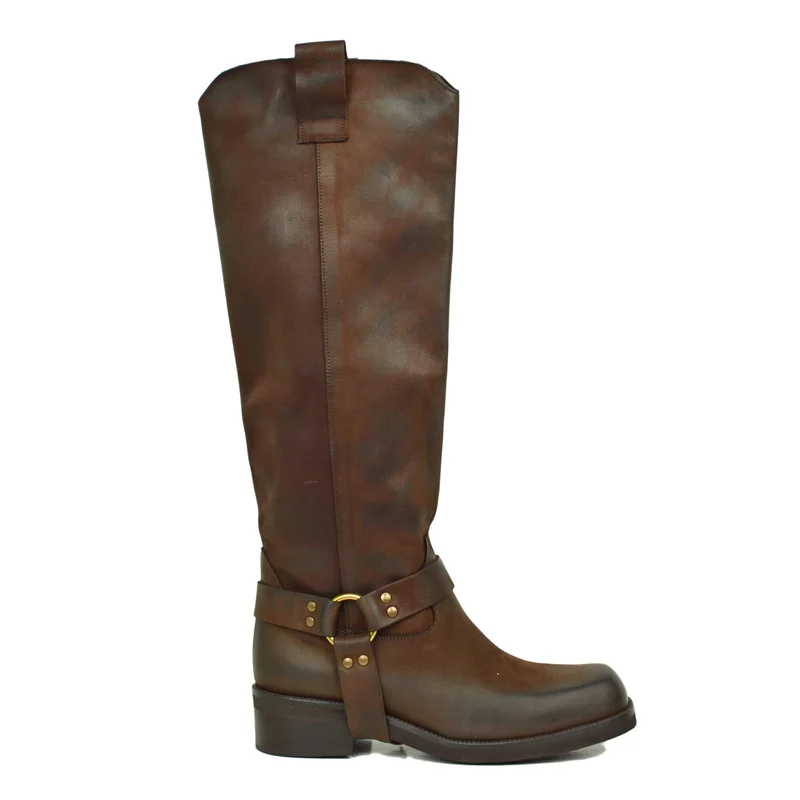 Biker Pelle Nabuk Marroni DIVINE FOLLIE Alti Fondo Quadrato