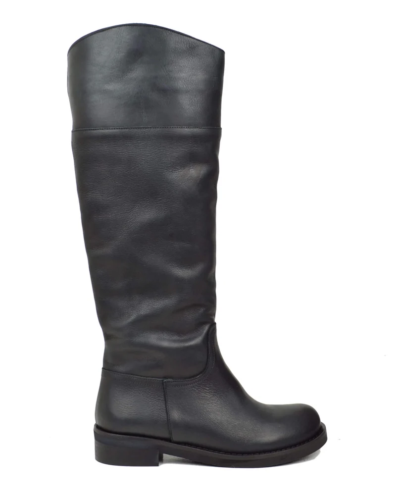 Stivali Alti Semplici Cavallerizza Semirigido Pelle Vintage Naturale Nero