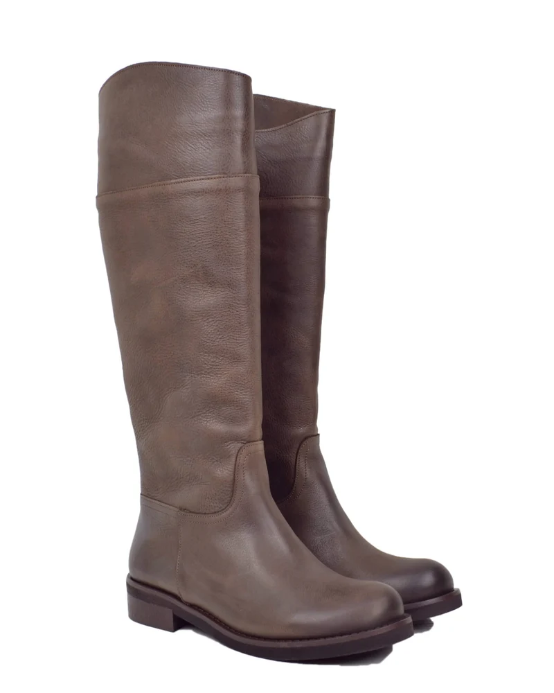 Stivali Alti Semplici Cavallerizza Semirigido Pelle Vintage Naturale Marrone