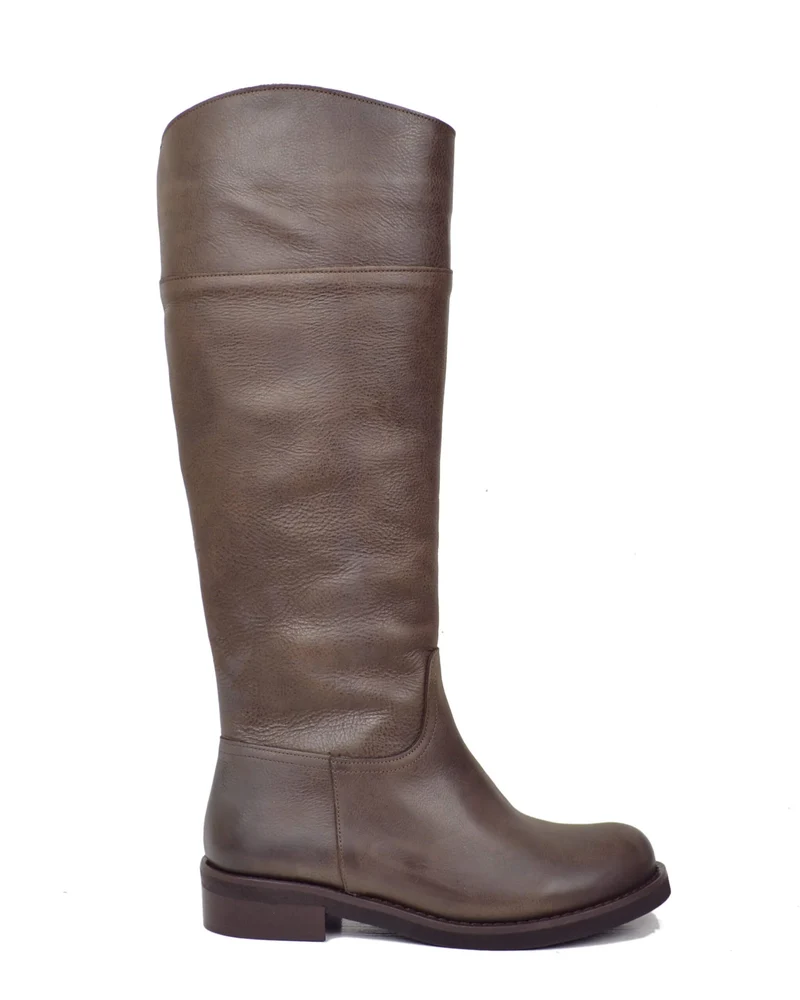 Stivali Alti Semplici Cavallerizza Semirigido Pelle Vintage Naturale Marrone