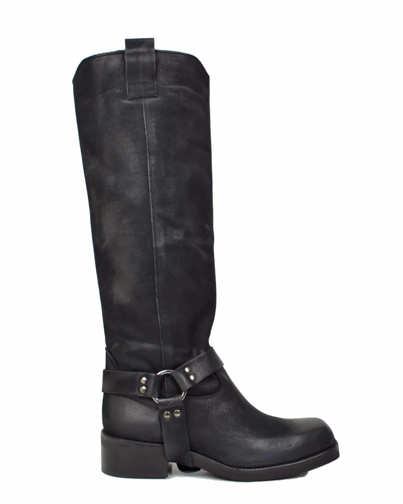 Biker Pelle Nabuk Nero DIVINE FOLLIE Alti Fondo Quadrato