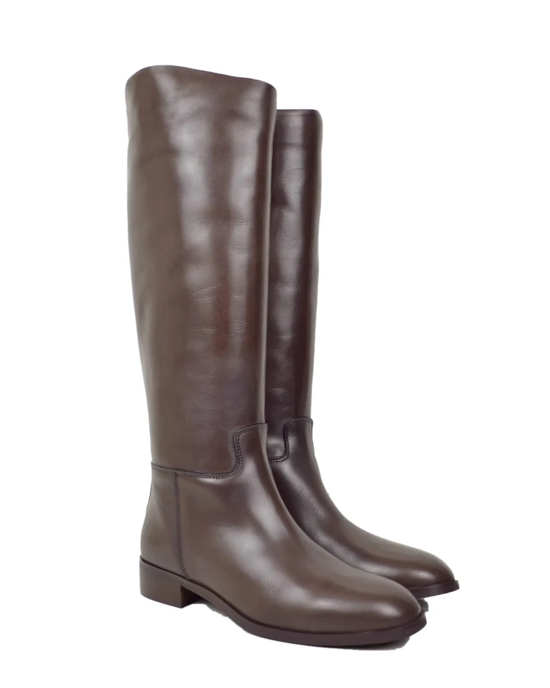 Stivali Stile Cavallerizza Eleganti Vera Pelle Tacco Basso Semirigidi Marroni