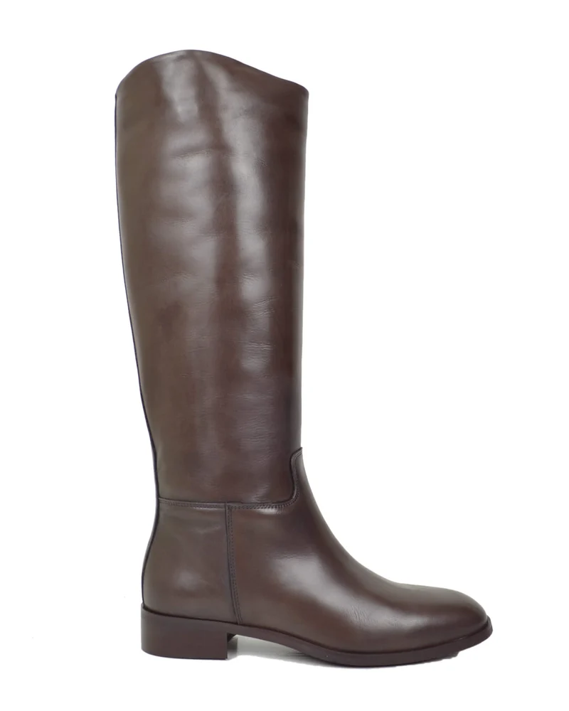 Stivali Stile Cavallerizza Eleganti Vera Pelle Tacco Basso Semirigidi Marroni
