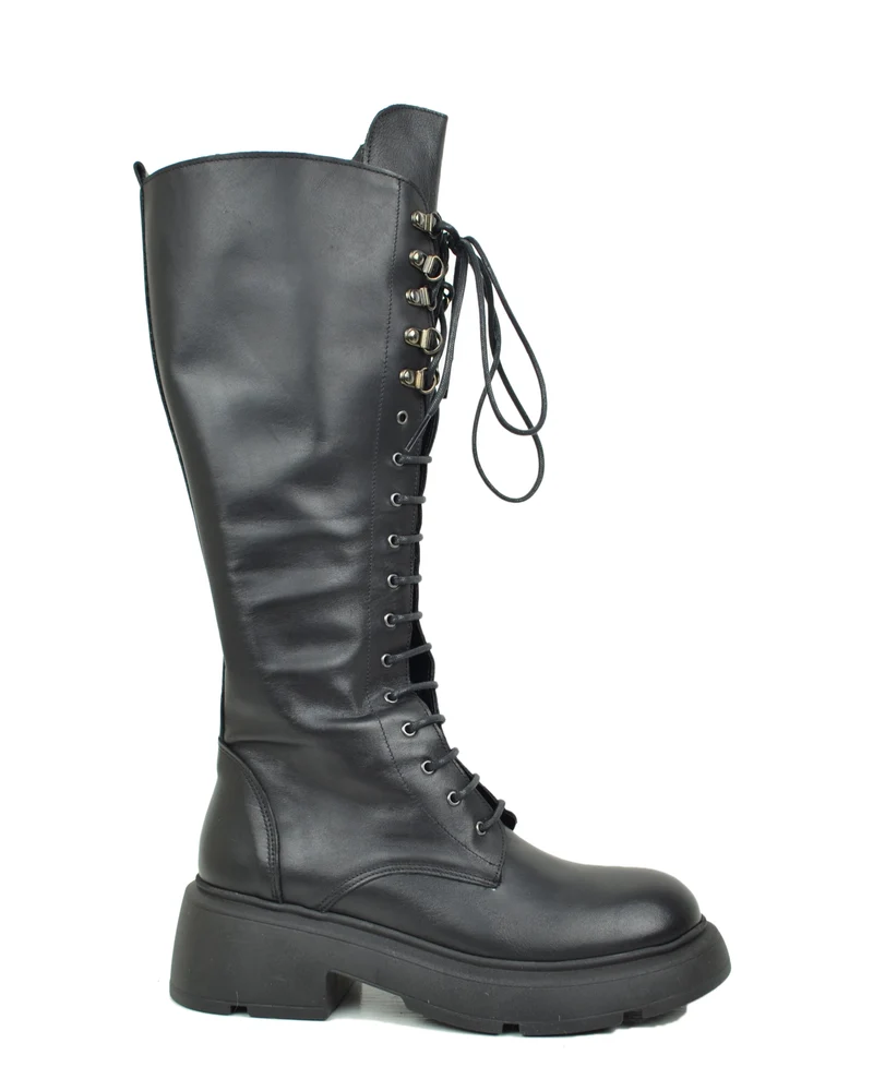 Stivali Anfibi Stringati Alti 18 Occhielli Vera Pelle Fondo Platform Pianta Larga