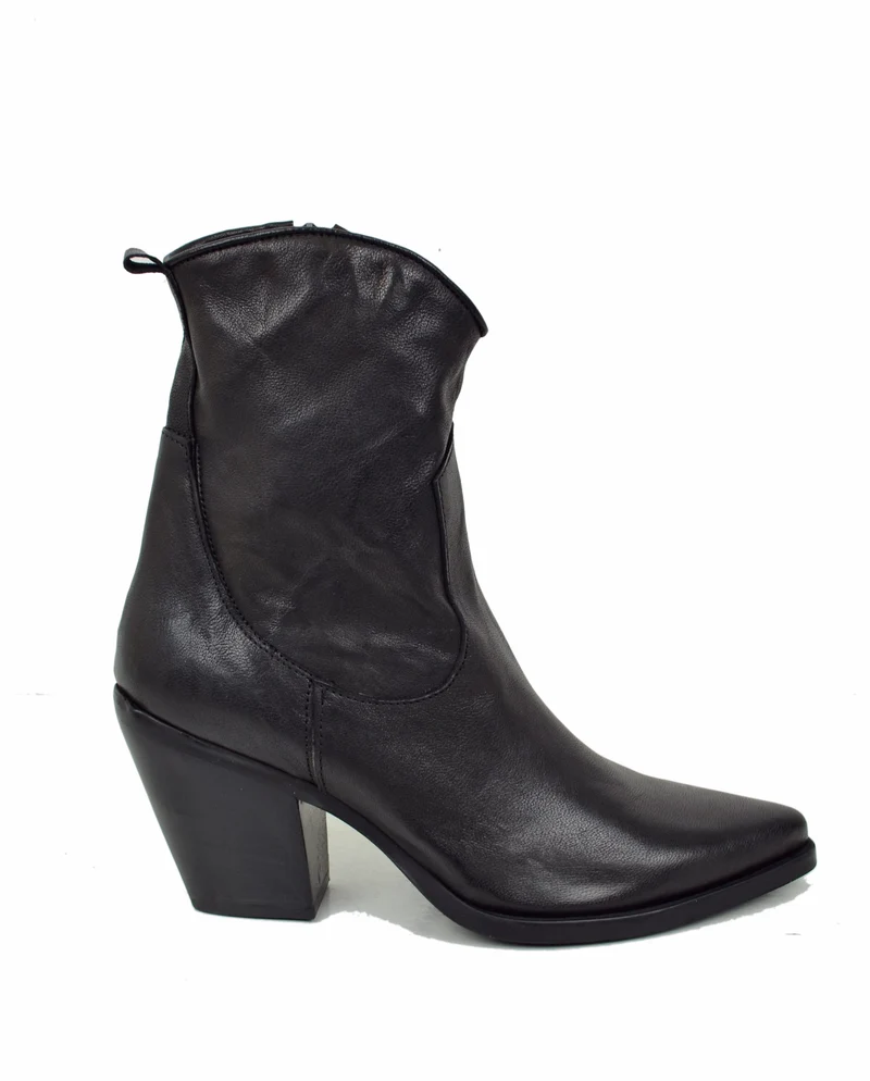 Stivaletti alla Caviglia Tacco 9 cm in Pelle effetto Stropicciato Sfumata Vintage Neri