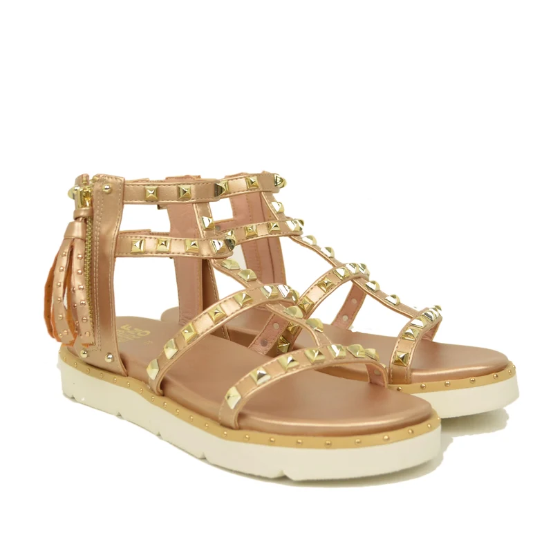 Sandali Platform con Borchie Dorare Oro Rosa Similpelle