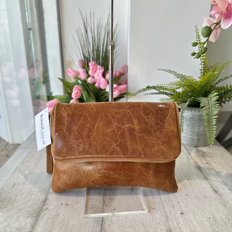 Clutch a Mano Borsa VERA PELLE effetto Vintage Cuoio GINEVRA tracolla all'interno