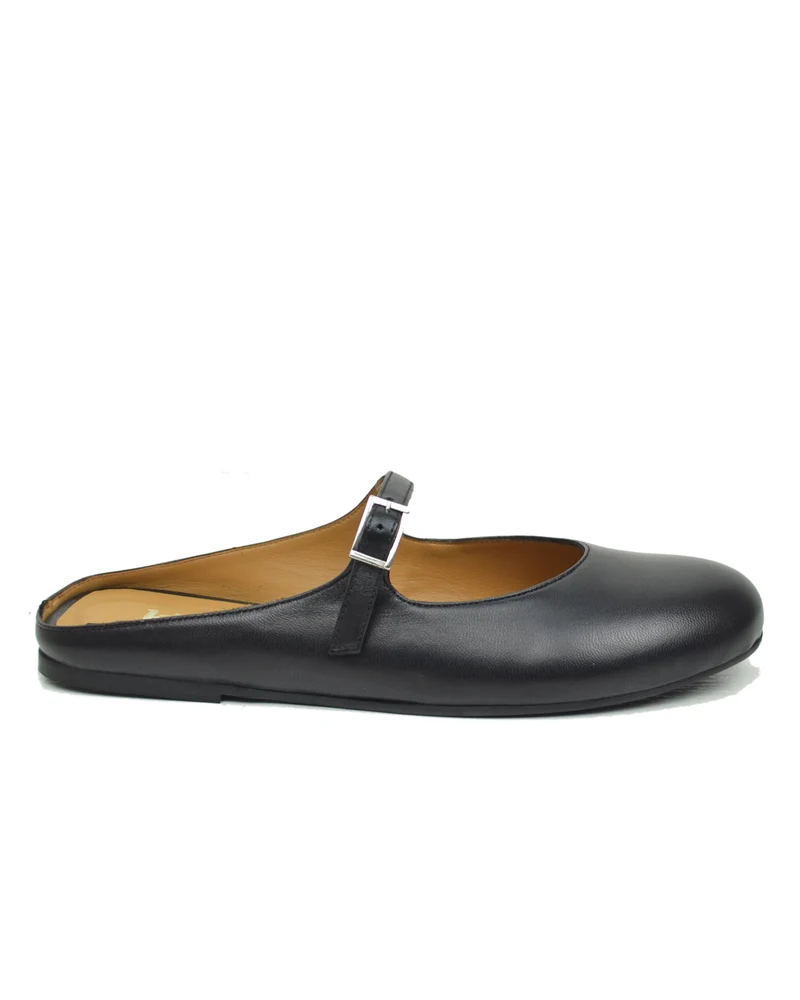 Ballerine a Sabot Piatte con Pianta Comoda Vera Pelle Nere Dorate Mary Jane