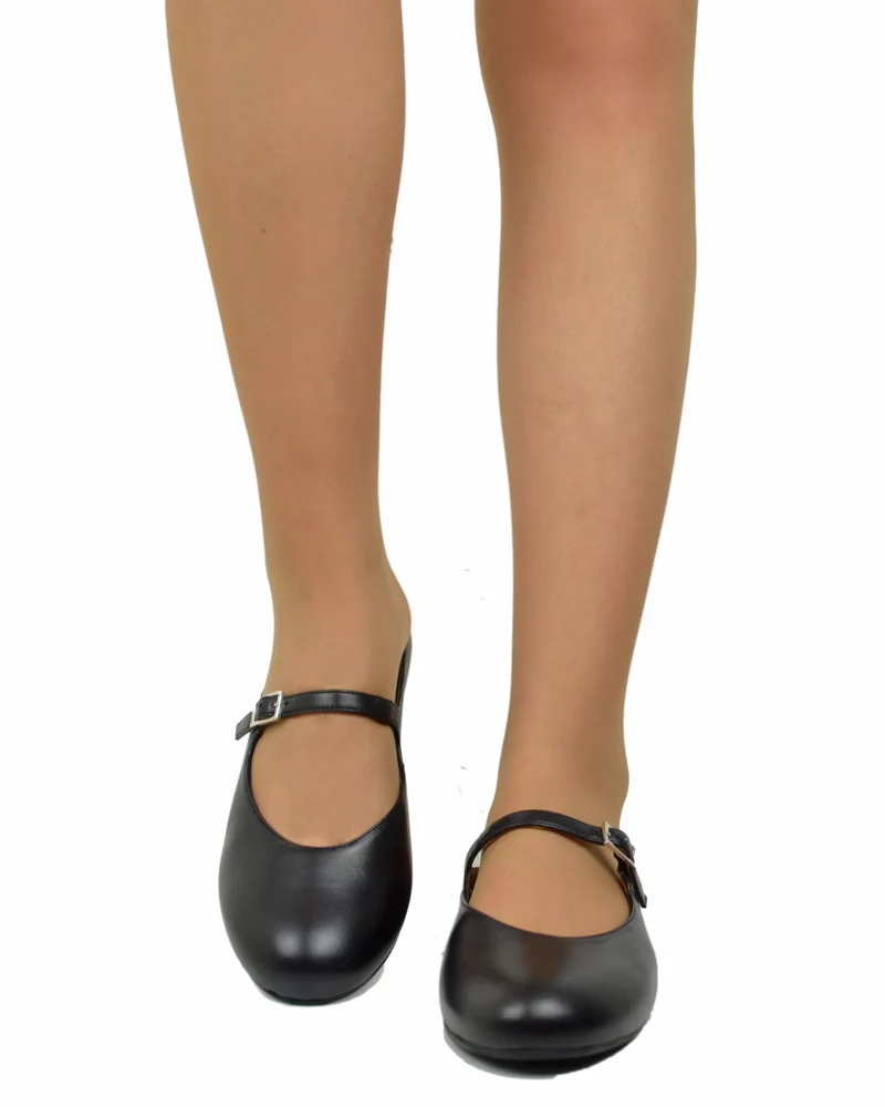 Ballerine a Sabot Piatte con Pianta Comoda Vera Pelle Nere Dorate Mary Jane