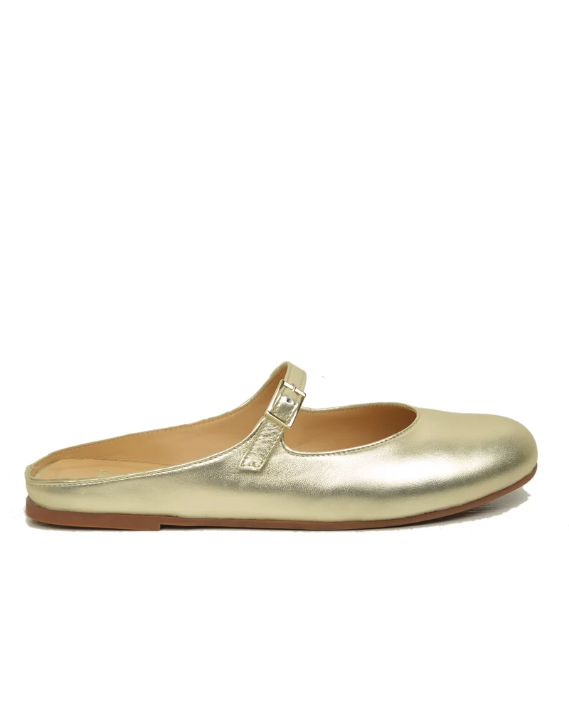Ballerine a Sabot Piatte con Pianta Comoda Vera Pelle Platino Dorate Mary Jane