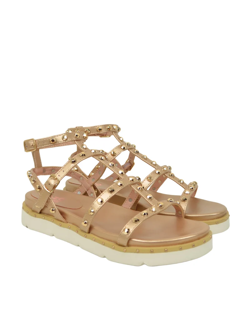 Sandali Platform con Strass e Borchie Oro Rosa Similpelle