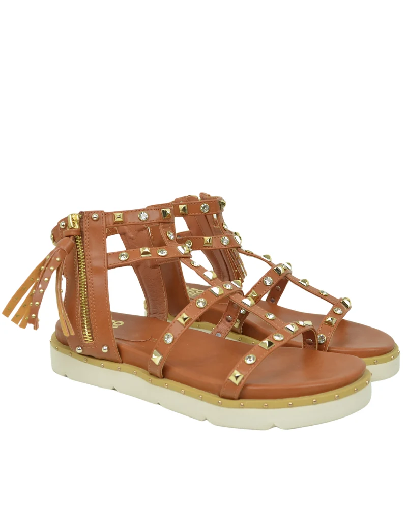 Sandali Borchiati Borchie e Strass Piramidali Platform Morbidi Similpelle Cuoio