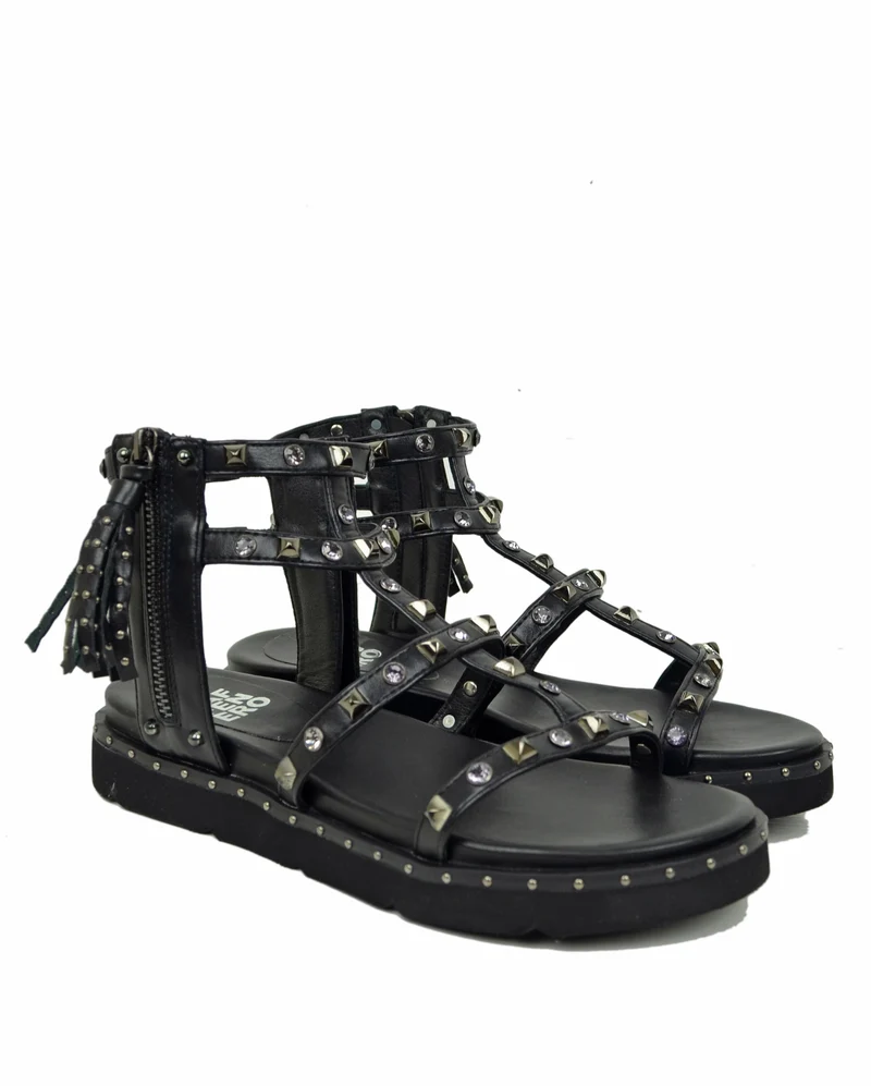 Sandali Similpelle Platform Borchiati Borchie e Strass Caffènero Neri