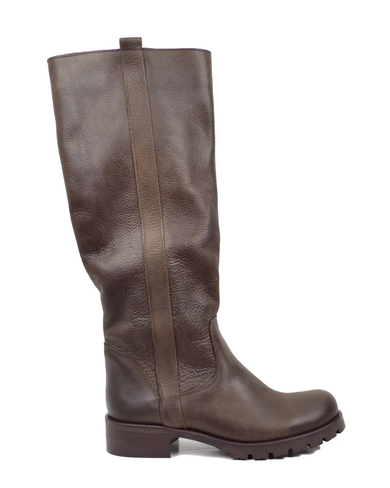 Stivali Donna in Pelle Vintage Marrone Fondo in Gomma Made in Italy