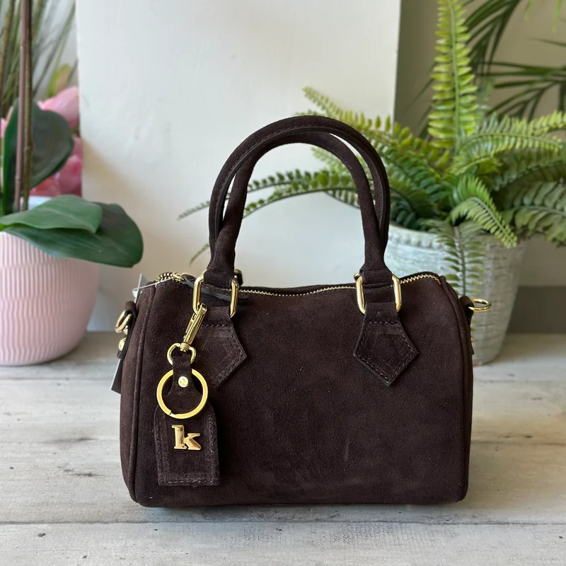 Borsa a Bauletto K Vera PELLE SCAMOSCIATA Marrone Valigetta con Tracolla CLIO