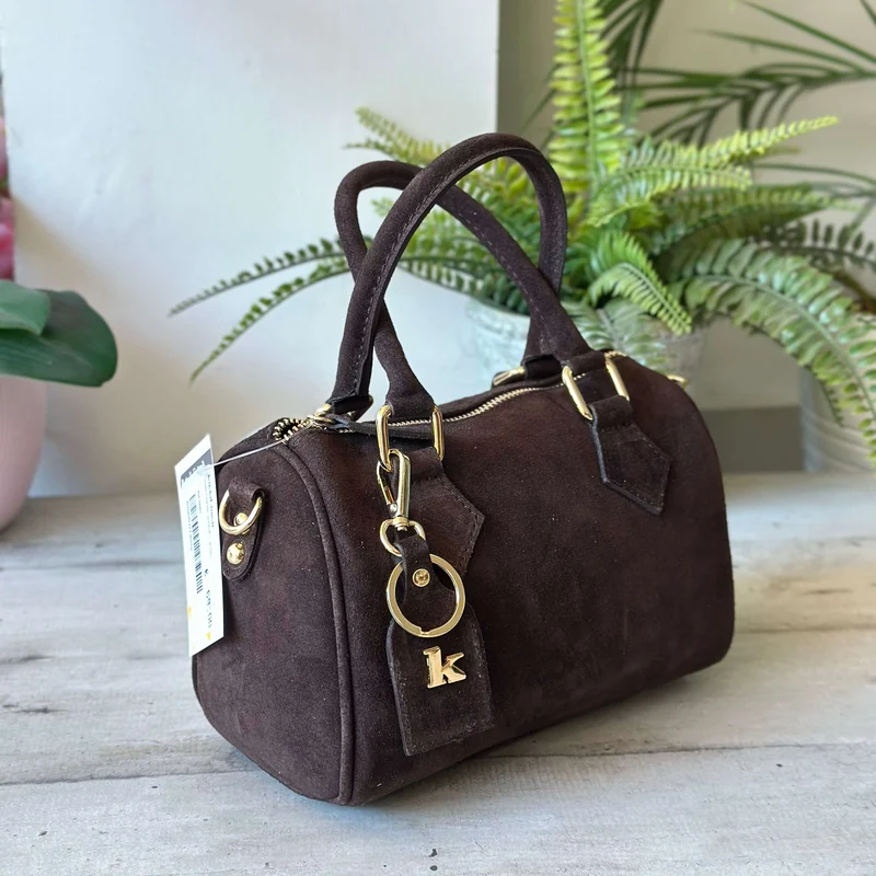 Borsa a Bauletto K Vera PELLE SCAMOSCIATA Marrone Valigetta con Tracolla CLIO
