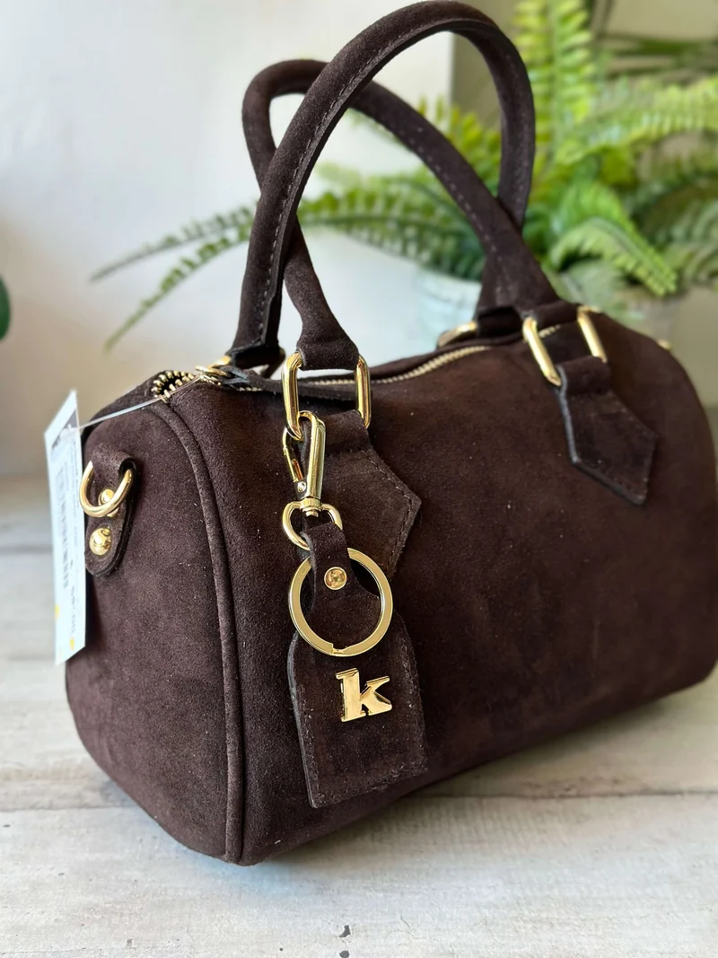 Borsa a Bauletto K Vera PELLE SCAMOSCIATA Marrone Valigetta con Tracolla CLIO