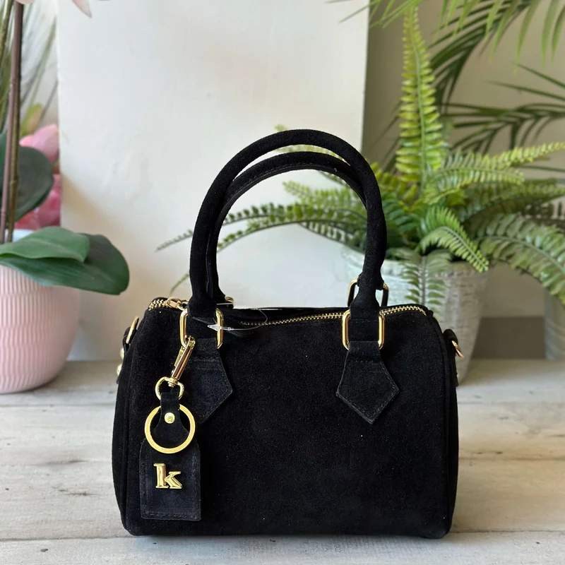 Borsa a Bauletto K Vera PELLE SCAMOSCIATA Nera Valigetta con Tracolla CLIO