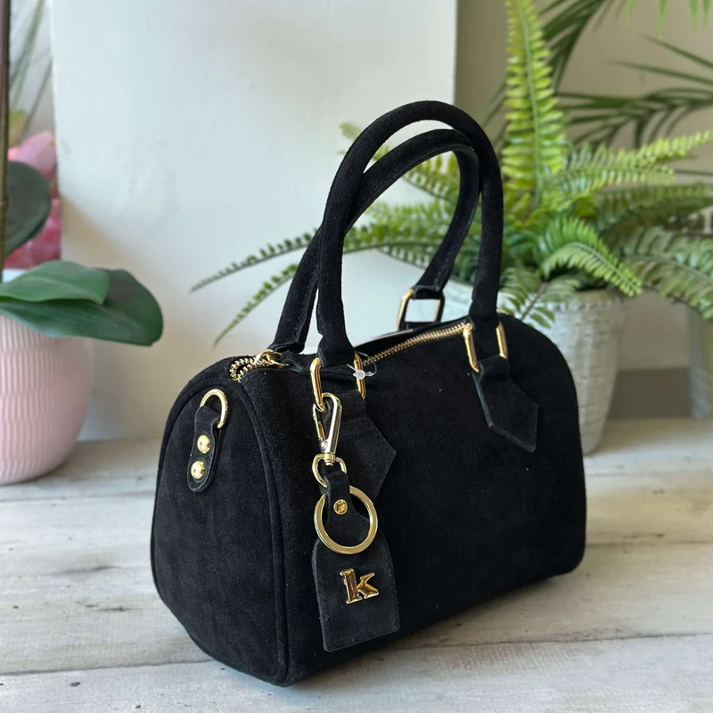 Borsa a Bauletto K Vera PELLE SCAMOSCIATA Nera Valigetta con Tracolla CLIO