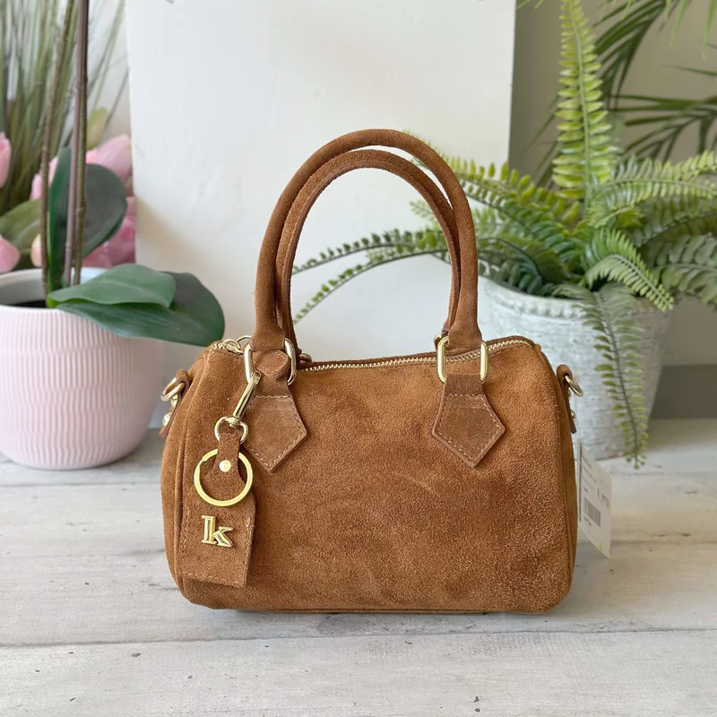Borsa a Bauletto K Vera PELLE SCAMOSCIATA Cuoio Valigetta con Tracolla CLIO