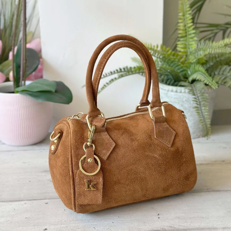 Borsa a Bauletto K Vera PELLE SCAMOSCIATA Cuoio Valigetta con Tracolla CLIO