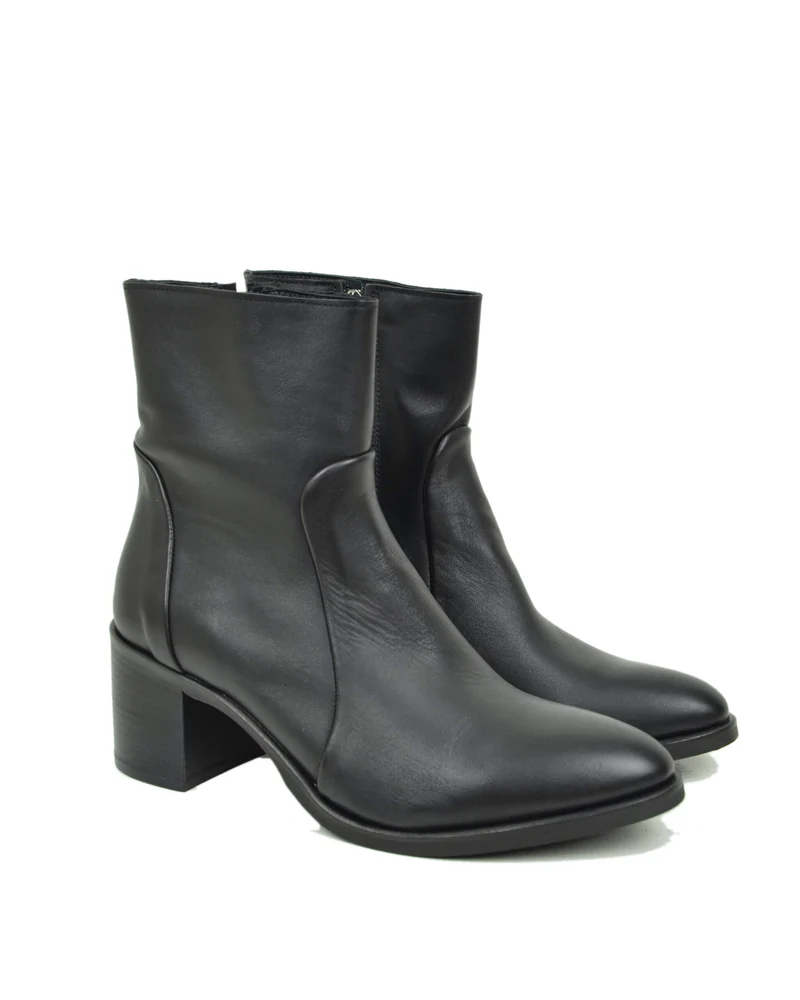 Stivaletti alla Caviglia Eleganti Classici in Vera Pelle Tacco Largo 6 Centimetri