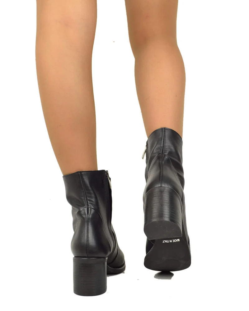 Stivaletti alla Caviglia Eleganti Classici in Vera Pelle Tacco Largo 6 Centimetri