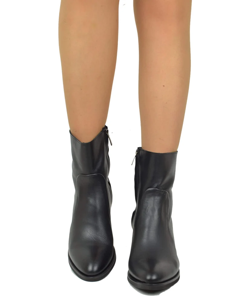 Stivaletti alla Caviglia Eleganti Classici in Vera Pelle Tacco Largo 6 Centimetri