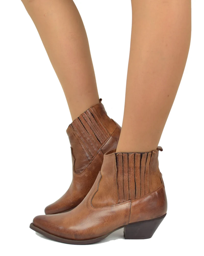 Stivaletti Texani Beatles Pelle Cuoio Tacco 5 Cm Perfetti da Pantalone Bassi Caviglia