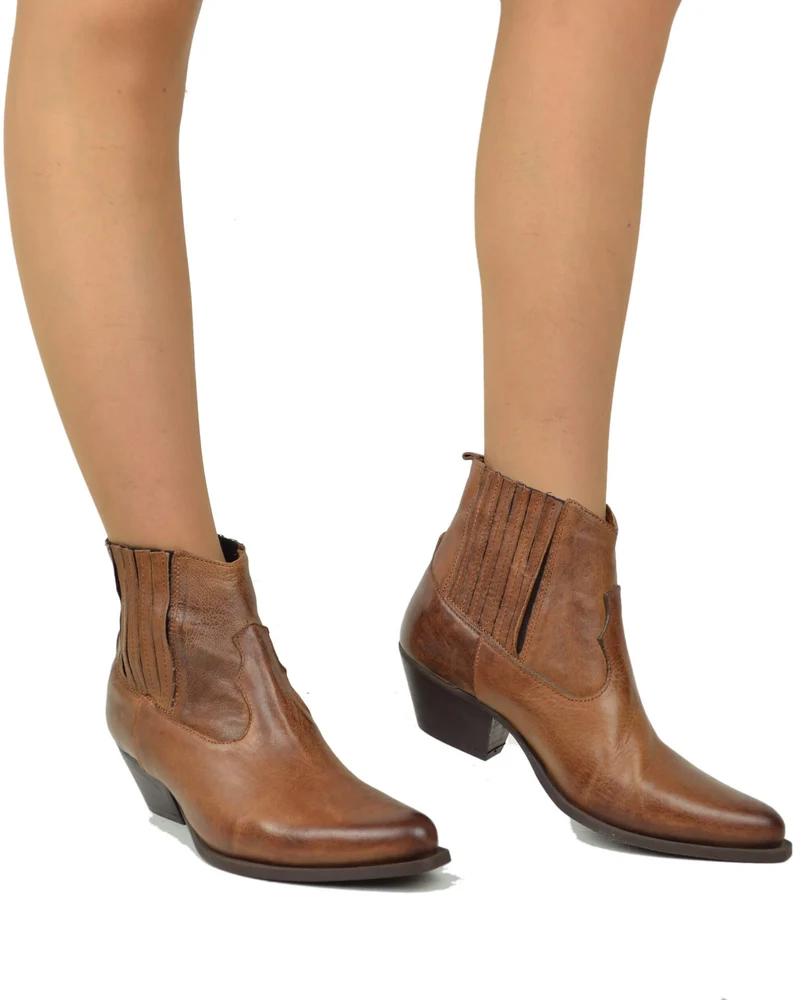 Stivaletti Texani Beatles Pelle Cuoio Tacco 5 Cm Perfetti da Pantalone Bassi Caviglia