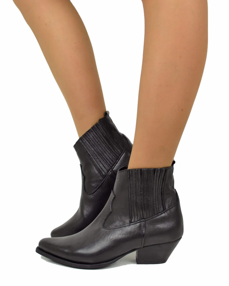 Stivaletti Texani Beatles Pelle Nera Tacco 5 Cm Perfetti da Pantalone Bassi Caviglia