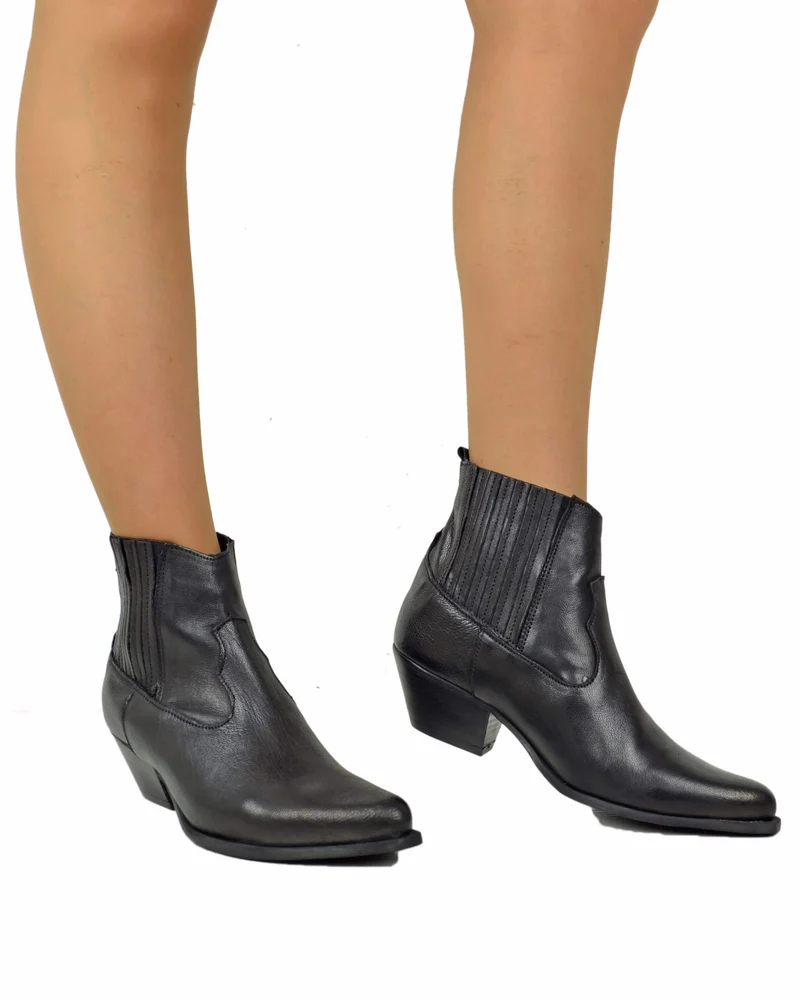 Stivaletti Texani Beatles Pelle Nera Tacco 5 Cm Perfetti da Pantalone Bassi Caviglia