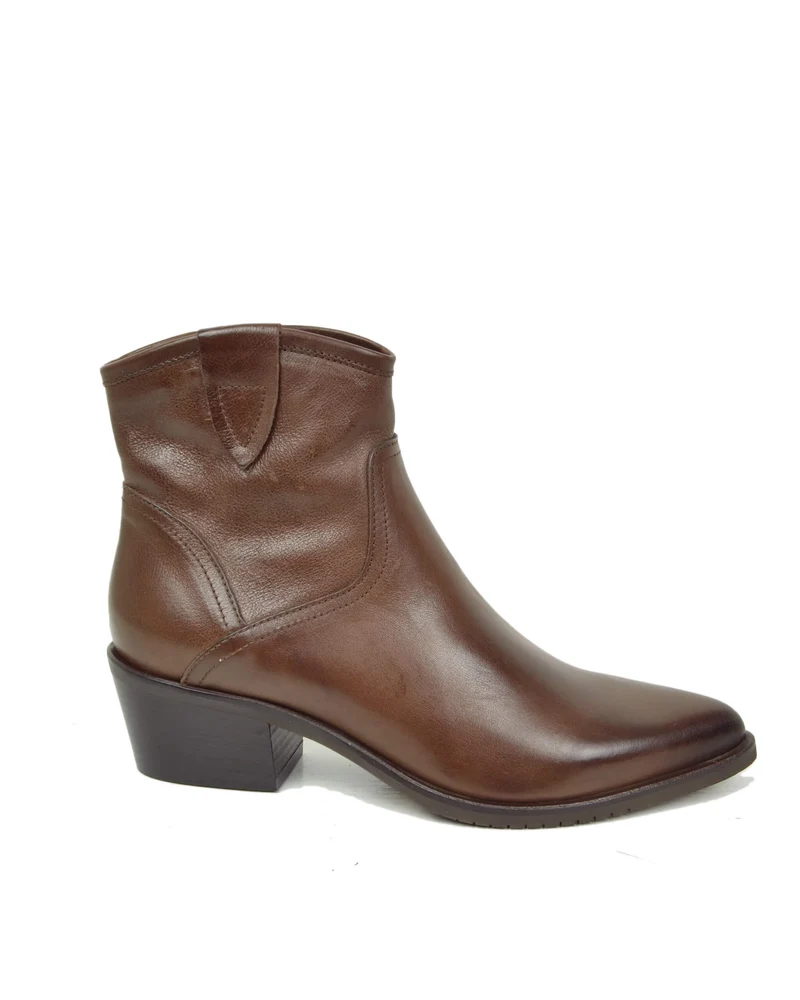 Stivaletti Texani Bassi alla Caviglia Eleganti con Tacco 5 Cm Vera Pelle Cioccolato MADE IN ITALY