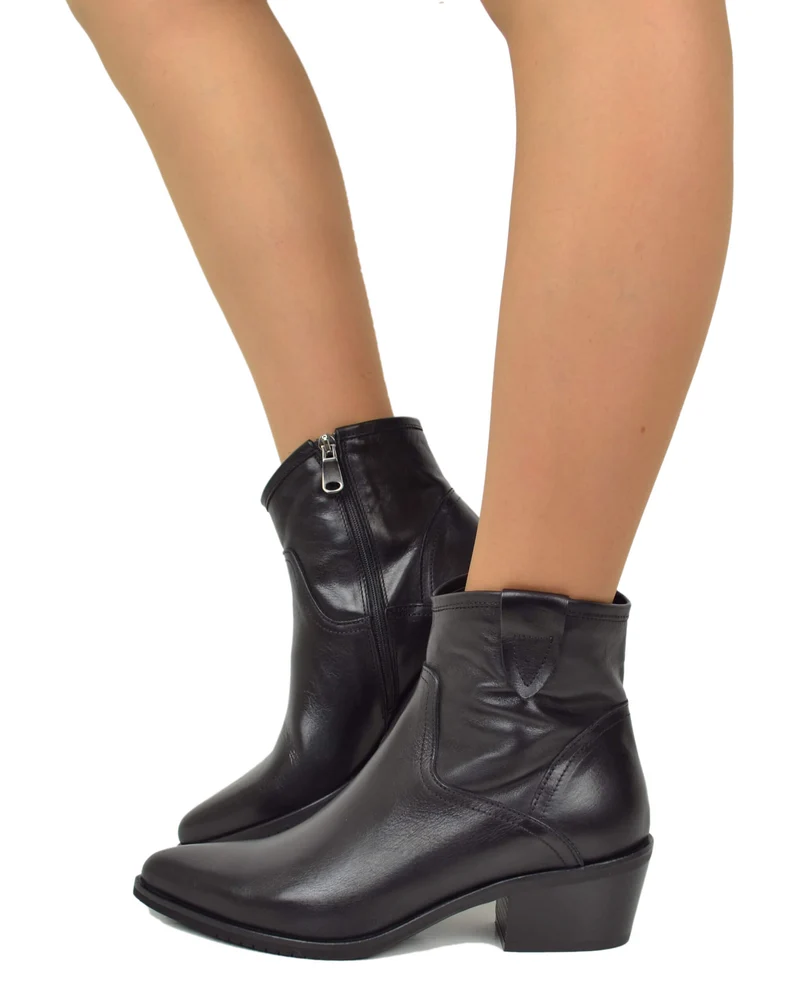 Stivaletti Texani Bassi alla Caviglia Eleganti con Tacco 5 Cm Vera Pelle MADE IN ITALY