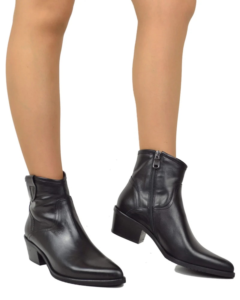 Stivaletti Texani Bassi alla Caviglia Eleganti con Tacco 5 Cm Vera Pelle MADE IN ITALY
