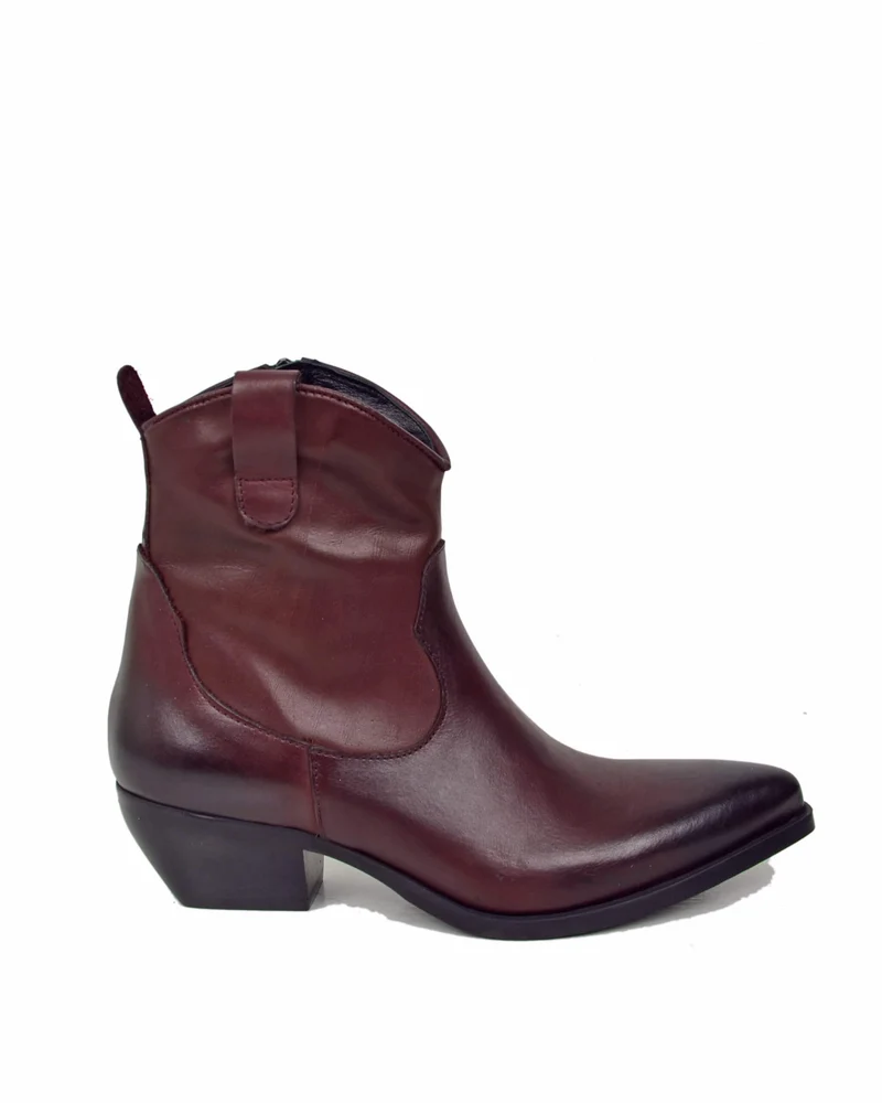 Texani Tronchetti in Vera Pelle Bordeaux con Zip Alla Caviglia