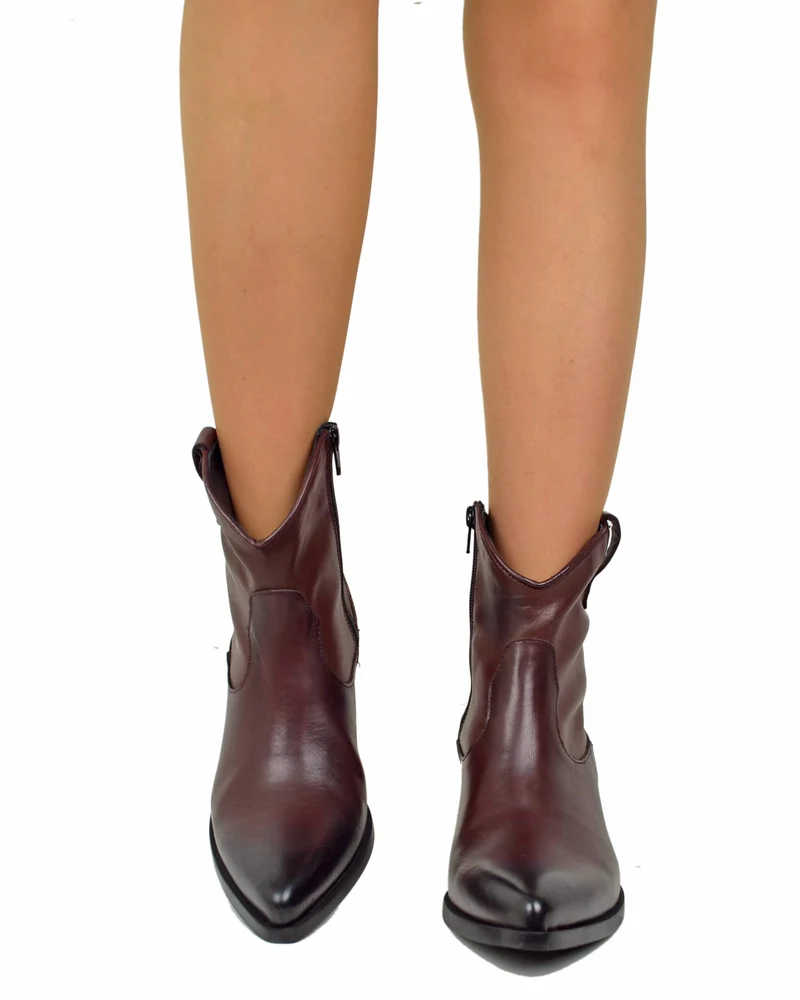Texani Tronchetti in Vera Pelle Bordeaux con Zip Alla Caviglia