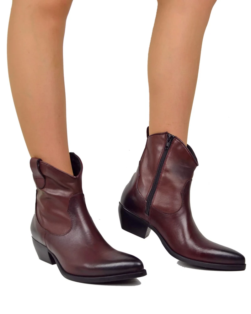 Texani Tronchetti in Vera Pelle Bordeaux con Zip Alla Caviglia