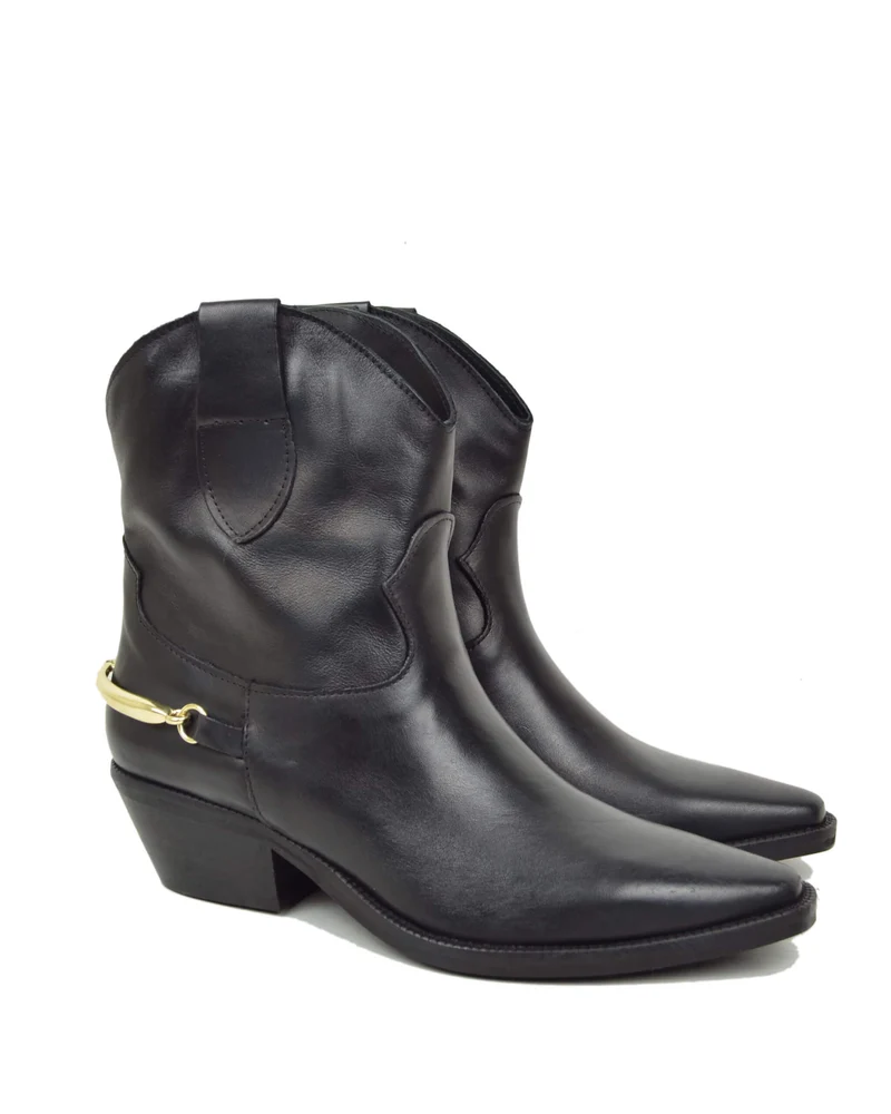 Texani con Morsetto Dorato senza Zip Vera Pelle Nera