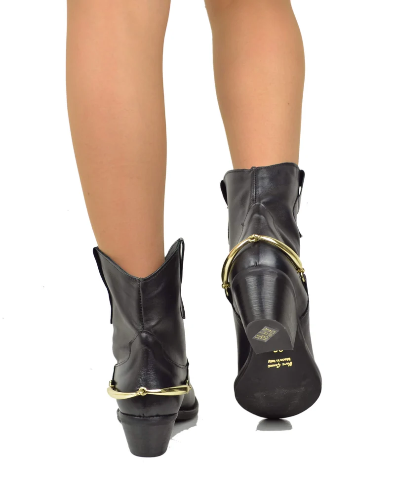 Texani con Morsetto Dorato senza Zip Vera Pelle Nera