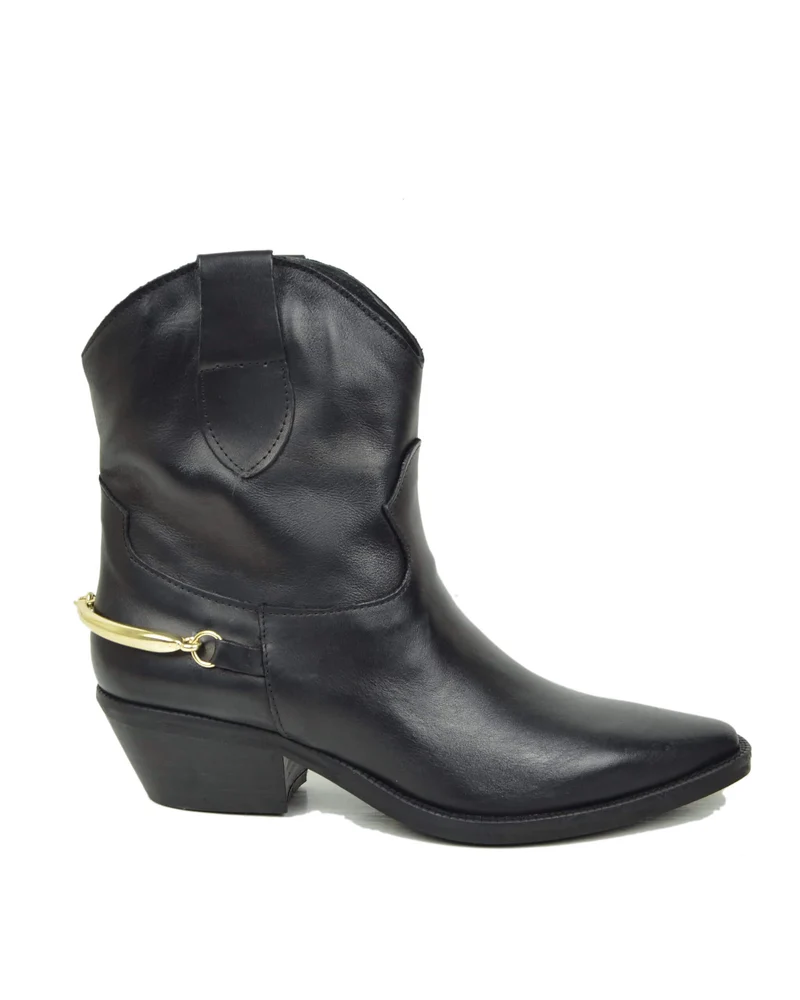 Texani con Morsetto Dorato senza Zip Vera Pelle Nera
